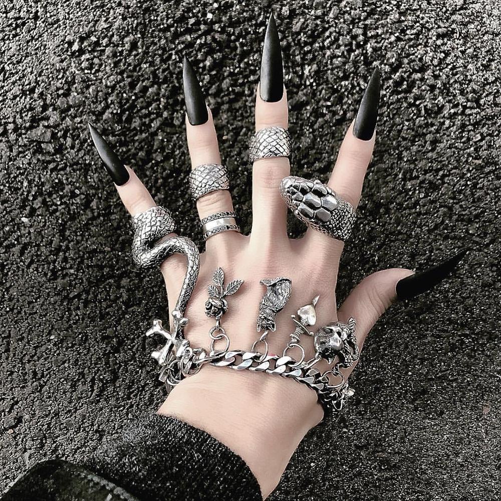 Vintage Punk Knuckle Rings Set - KMVEXO 4 قطعة/المجموعة القوطية Steampunk الأفعى