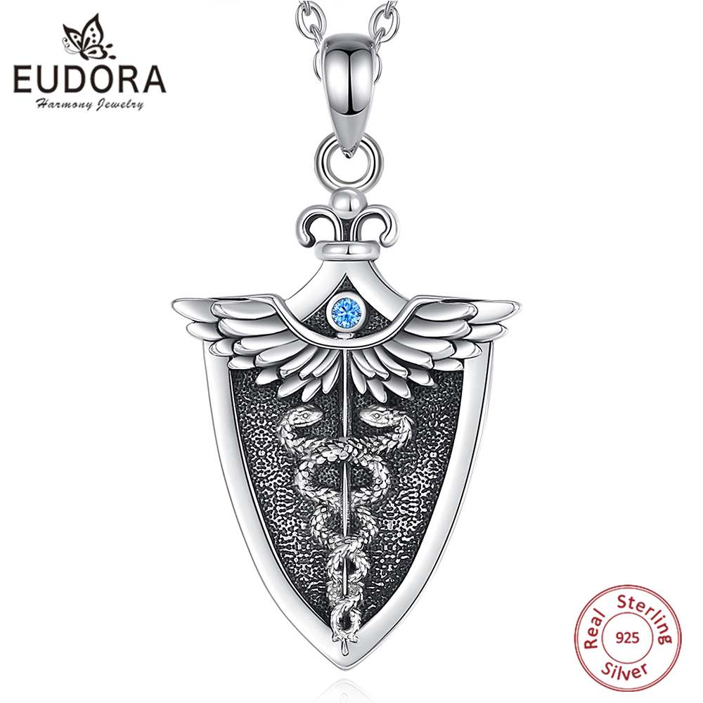 925 Sterling Silver Chain Necklace Men - قلادة بدلاية على شكل جناح ثعبان