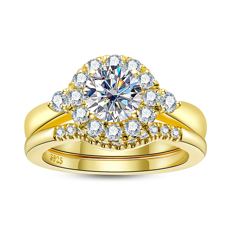 Moissanite Engagement Ring 1 Carat - مجموعة خواتم الخطوبة الذهبية اللون للنساء
