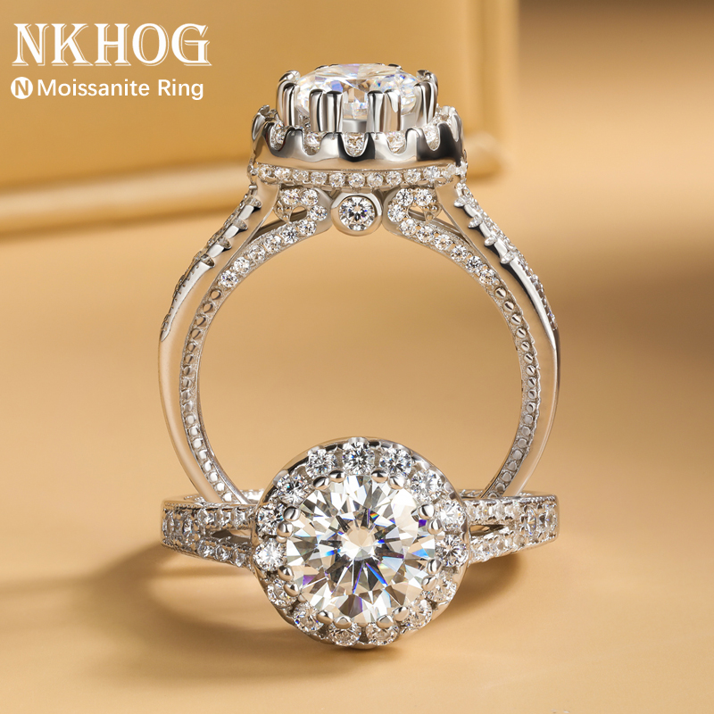 Moissanite Engagement Ring 1 Carat - حقيقي 2ct مويسانيتي خواتم 925 فضة