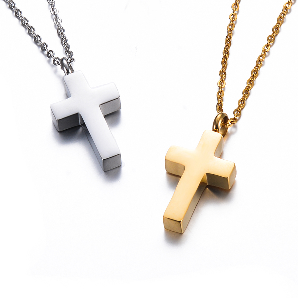 Cross Pendant Necklace Gold - قلادة تذكارية من الفولاذ المقاوم للصدأ