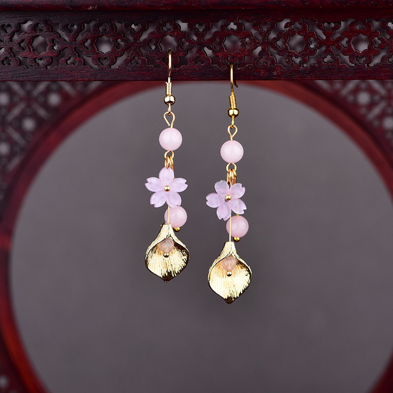 Earrings - الوردي الطبيعي اليشم زهرة الأقراط خمر