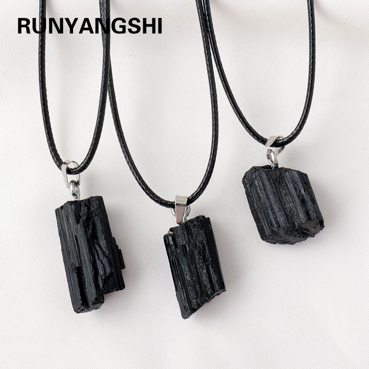 Crystal Pendant Necklace Natural Stone - 1 قطعة الكريستال الطبيعي الأسود التورمالين