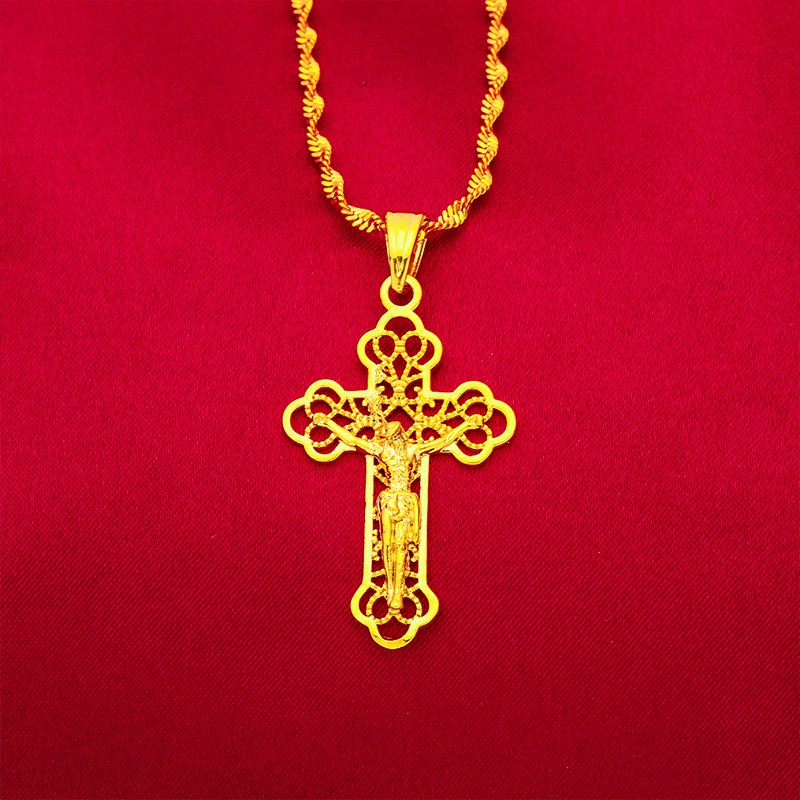 Cross Pendant Necklace Gold - قلادة صليب كلاسيكية من الذهب عيار