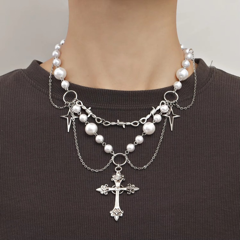 فاسق الصلبان قلادة قلادة الصلب - مراجعة Pearl Choker Necklace Vintage وسعره
