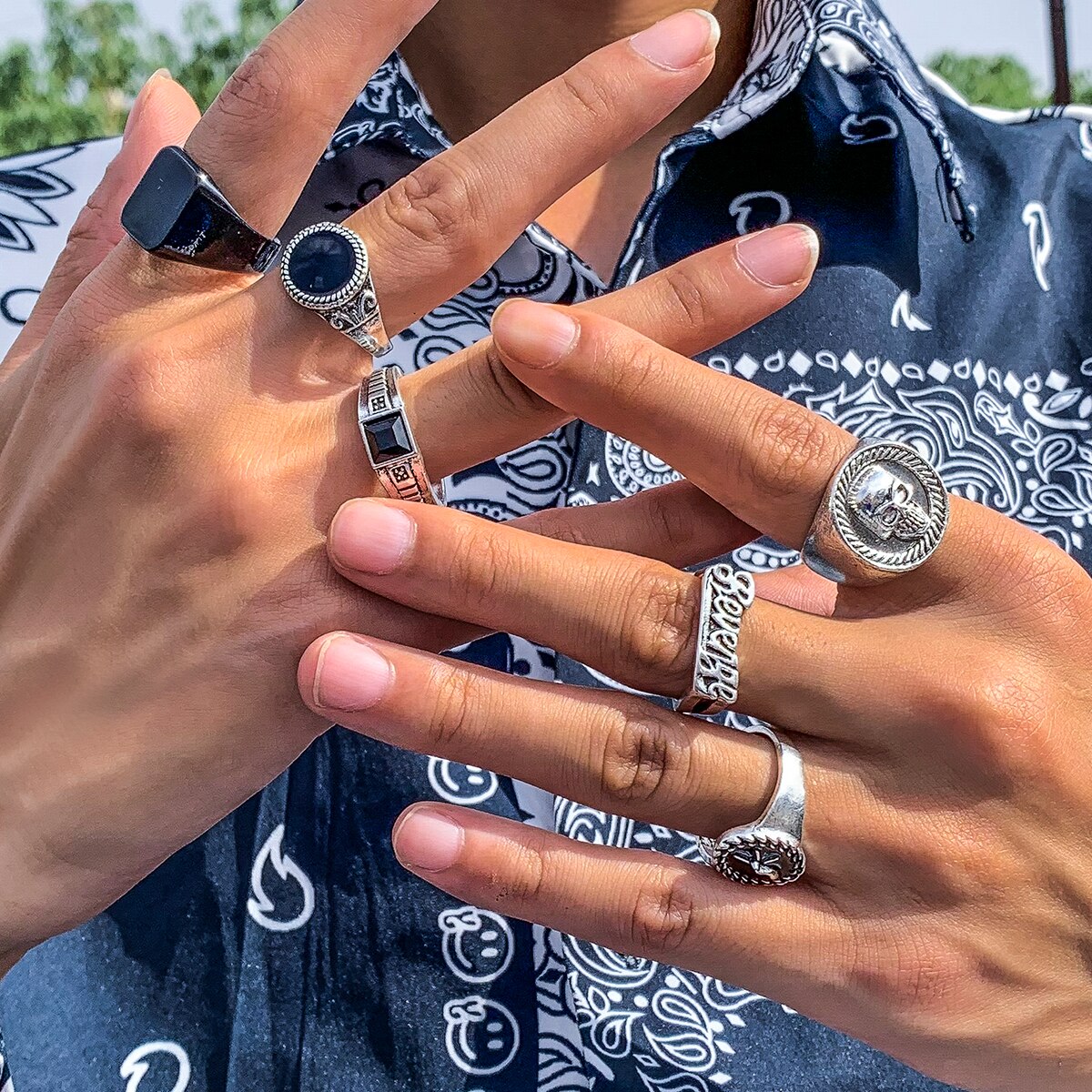6-قوطية هيكل عظمي عتيق طقم خوا - مراجعة Vintage Punk Knuckle Rings Set وسعره