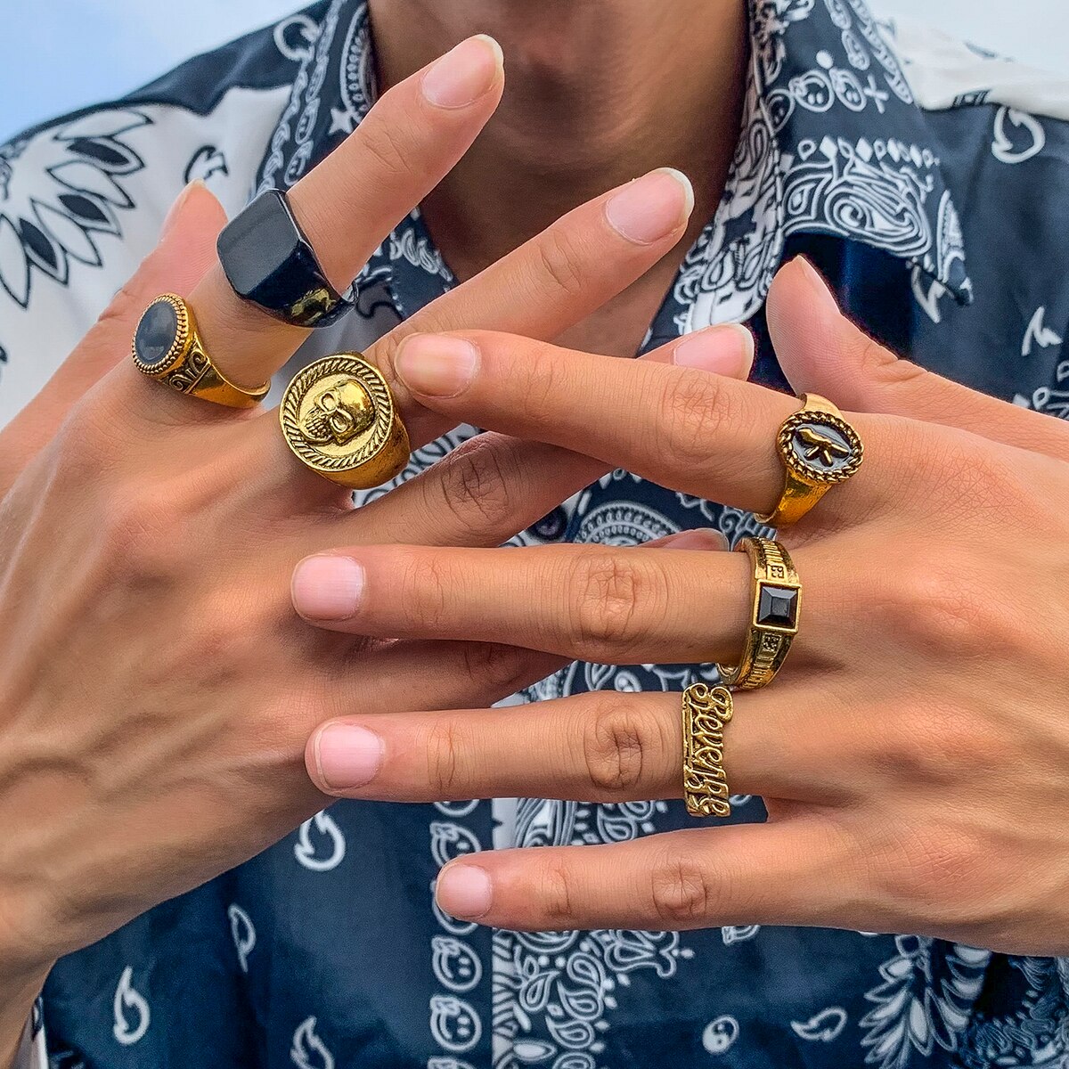 6-قوطية هيكل عظمي عتيق طقم خوا - مراجعة Vintage Punk Knuckle Rings Set وسعره