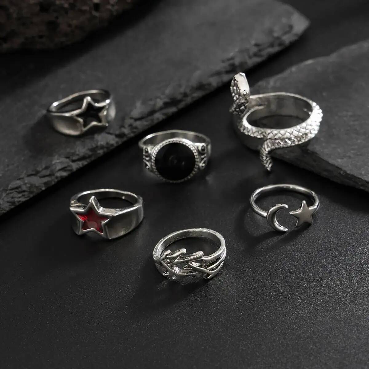 KunJoe 6 قطعة جديد القوطي الأف - مراجعة Vintage Punk Knuckle Rings Set وسعره