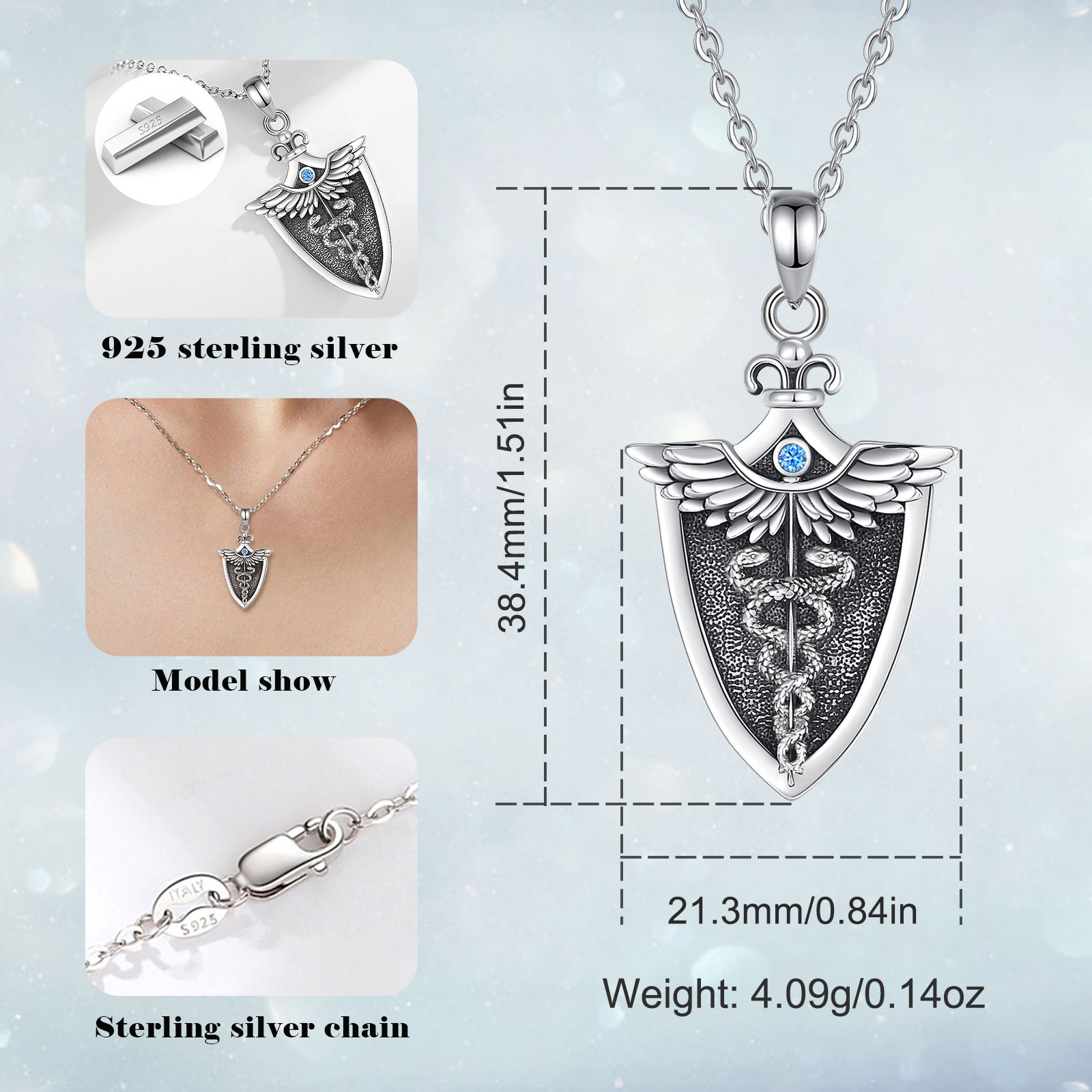 قلادة بدلاية على شكل جناح ثعبا - مراجعة 925 Sterling Silver Chain Necklace Men وسعره