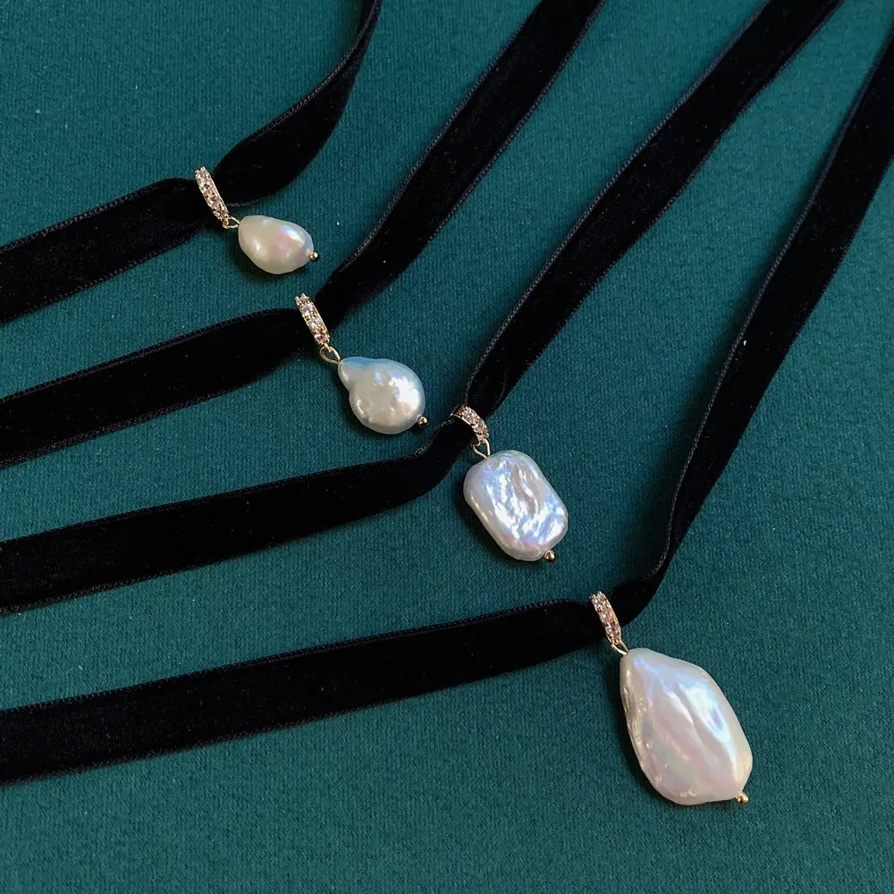 الأسود شريط مخملي المختنق غير  - مراجعة Pearl Choker Necklace Vintage وسعره