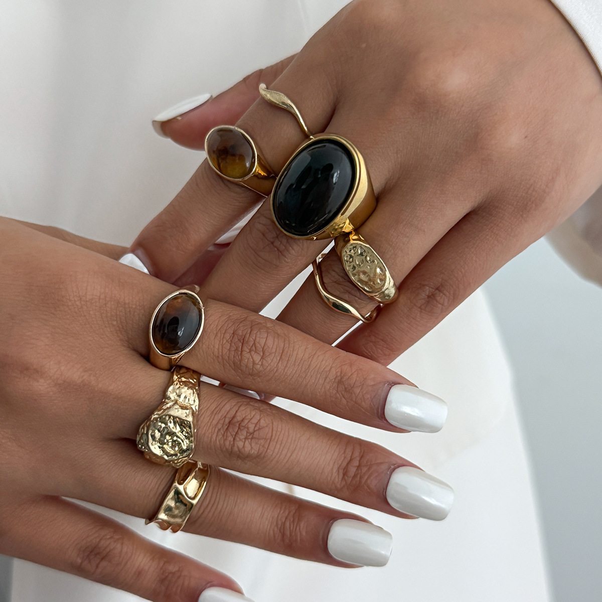 8 قطعة/المجموعة خمر العنبر حجر - مراجعة Vintage Punk Knuckle Rings Set وسعره