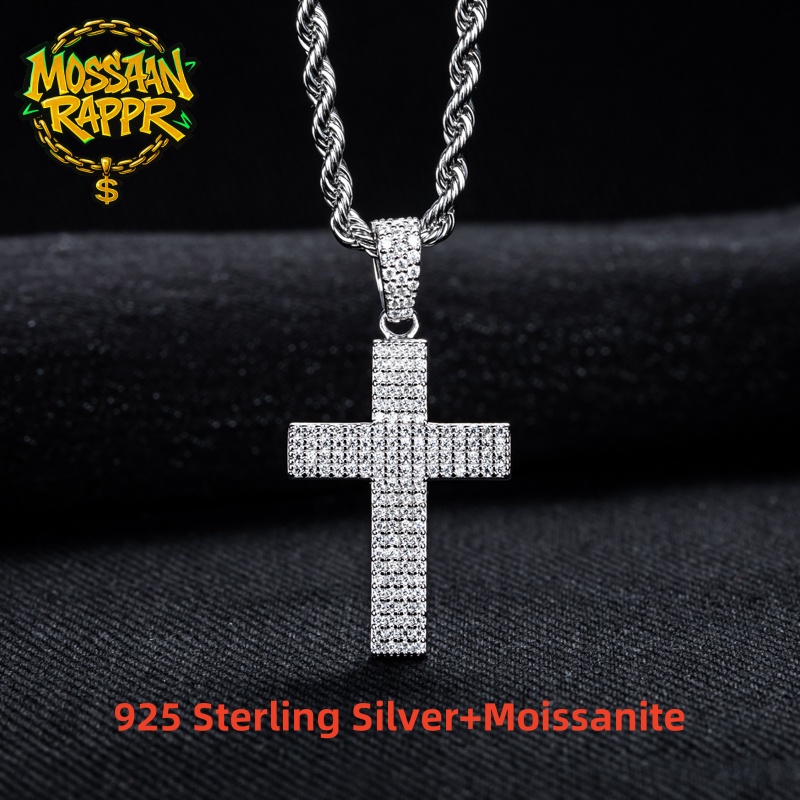 MossanRappr مويسانيتي بلينغ ال - مراجعة 925 Sterling Silver Chain Necklace Men وسعره