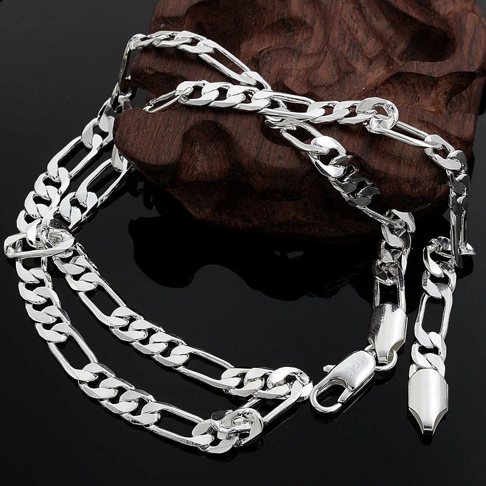 925 فضة 18K عقد ذهب 6 مللي متر - مراجعة 925 Sterling Silver Chain Necklace Men وسعره