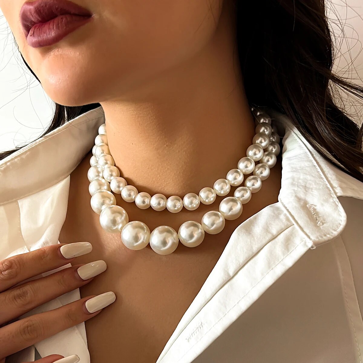 2 قطعة/المجموعة مبالغ فيها كبي - مراجعة Pearl Choker Necklace Vintage وسعره