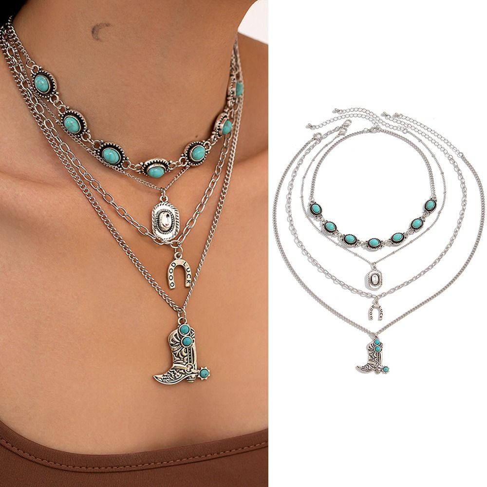 قلادة على شكل حذاء رعاة البقر  - مراجعة Layered Pendant Necklace Aesthetic وسعره