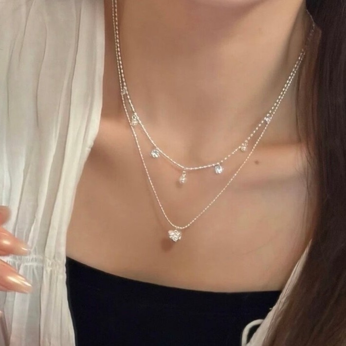 قلادة شوكر بخرز فضي مزدوج الطب - مراجعة Layered Pendant Necklace Aesthetic وسعره