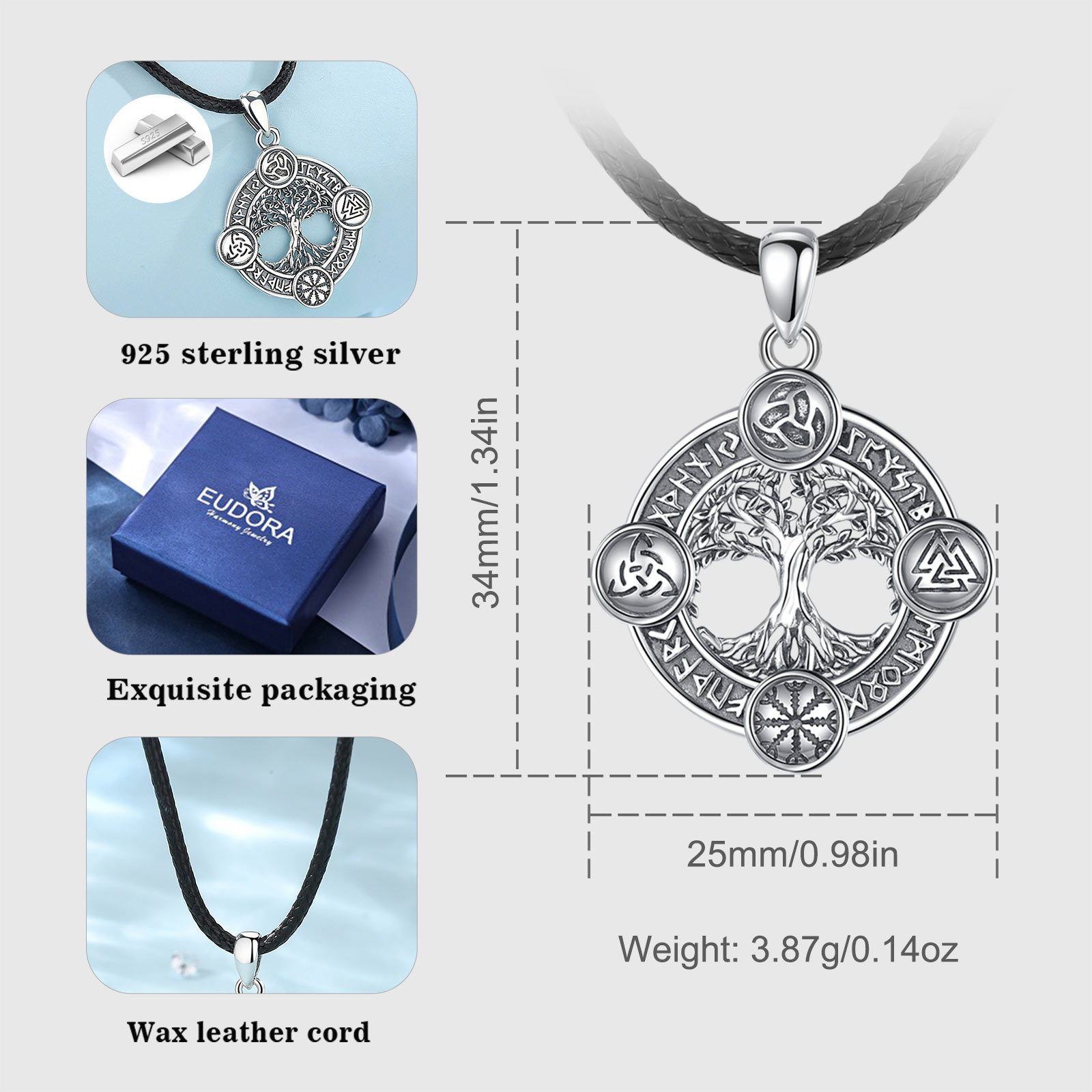 يودورا 925 فضة شجرة الحياة قلا - مراجعة 925 Sterling Silver Chain Necklace Men وسعره