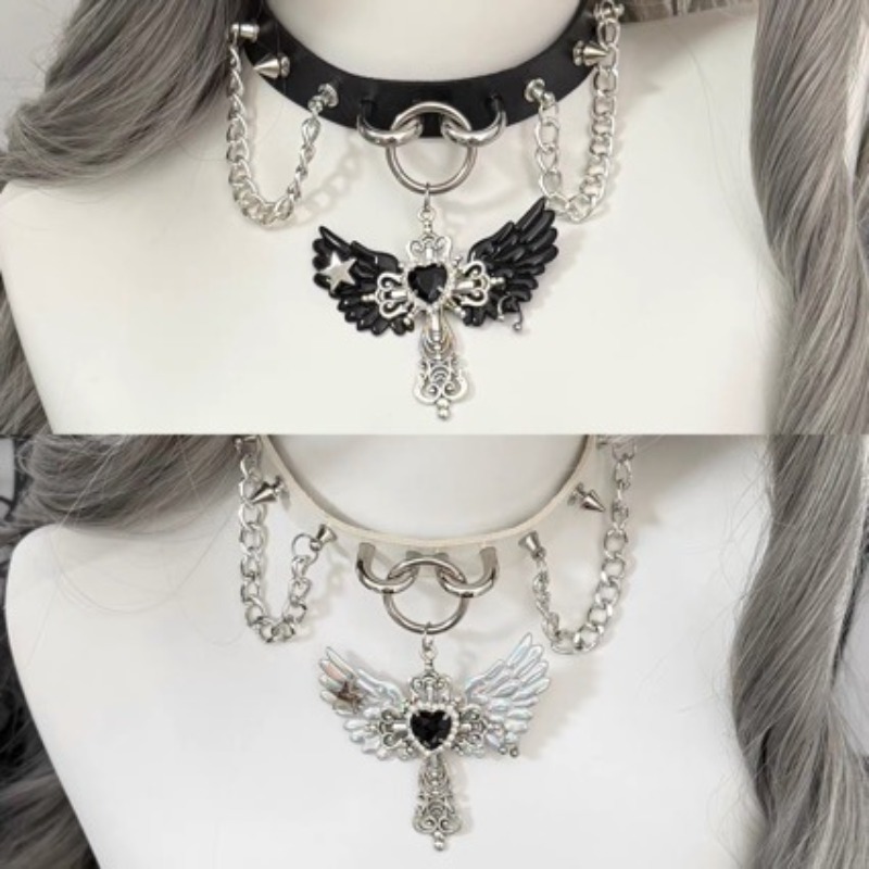 قلادة على شكل جناح ملاك وصليب  - مراجعة Layered Pendant Necklace Aesthetic وسعره