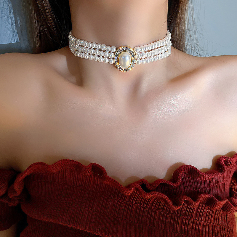 الفاخرة خمر ثلاثة طبقة تقليد ا - مراجعة Pearl Choker Necklace Vintage وسعره