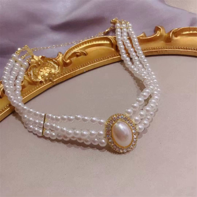 الفاخرة خمر ثلاثة طبقة تقليد ا - مراجعة Pearl Choker Necklace Vintage وسعره